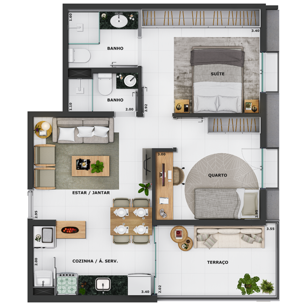 2 QUARTOS - com terraço